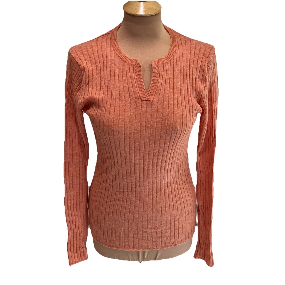 United Arrows Women's Small Ribbed Pullover Sweater 100% Wool Lightweight Orange